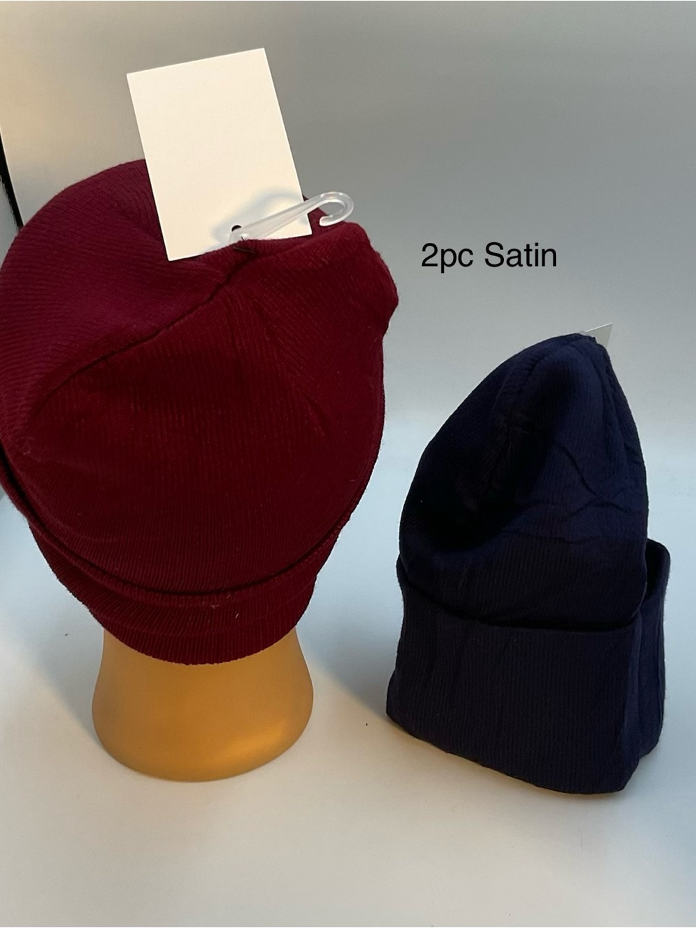 2-Pack Satin-Lined Beanie Hat Set - Burgundy & Navy